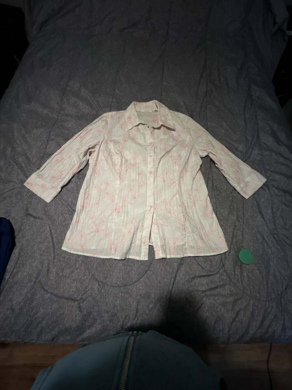 Tantrums Women's XL White and Pink Floral Button-Up 3/4 Sleeve Shirt